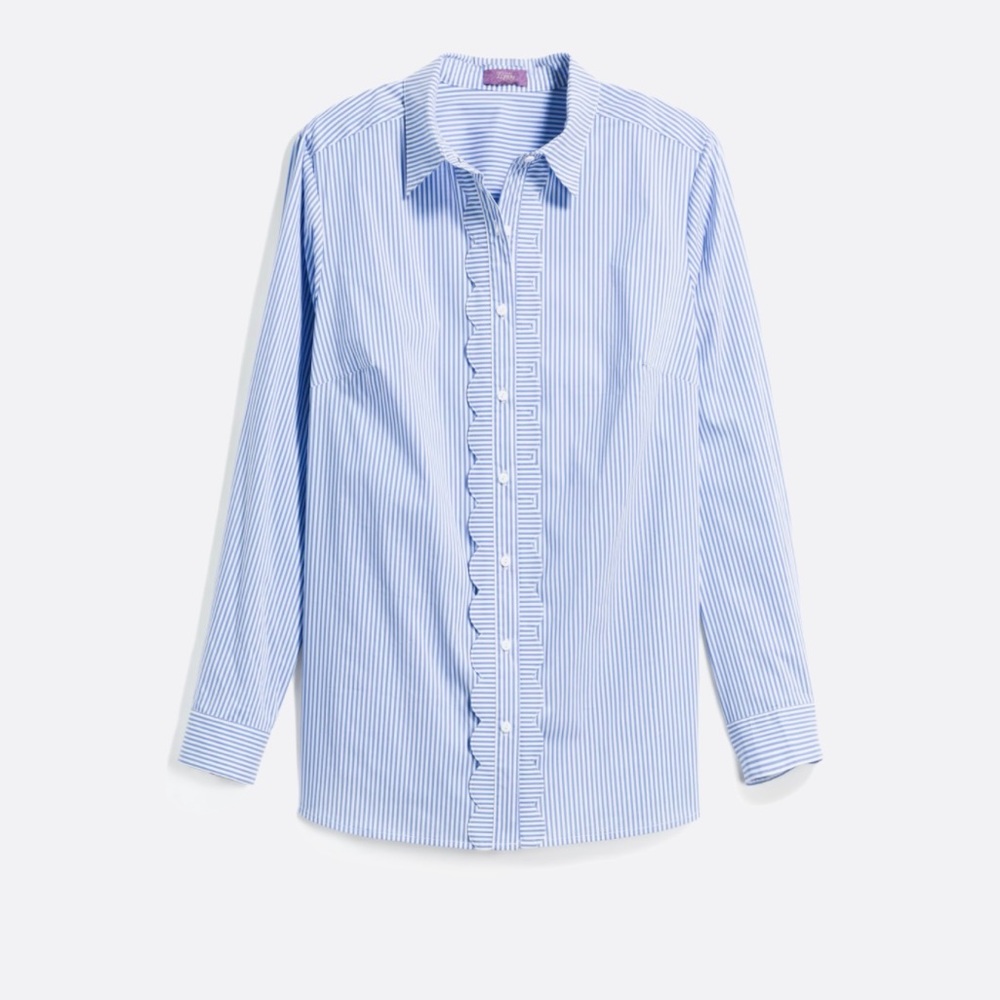 Striped Button Down with Scalloped Detail